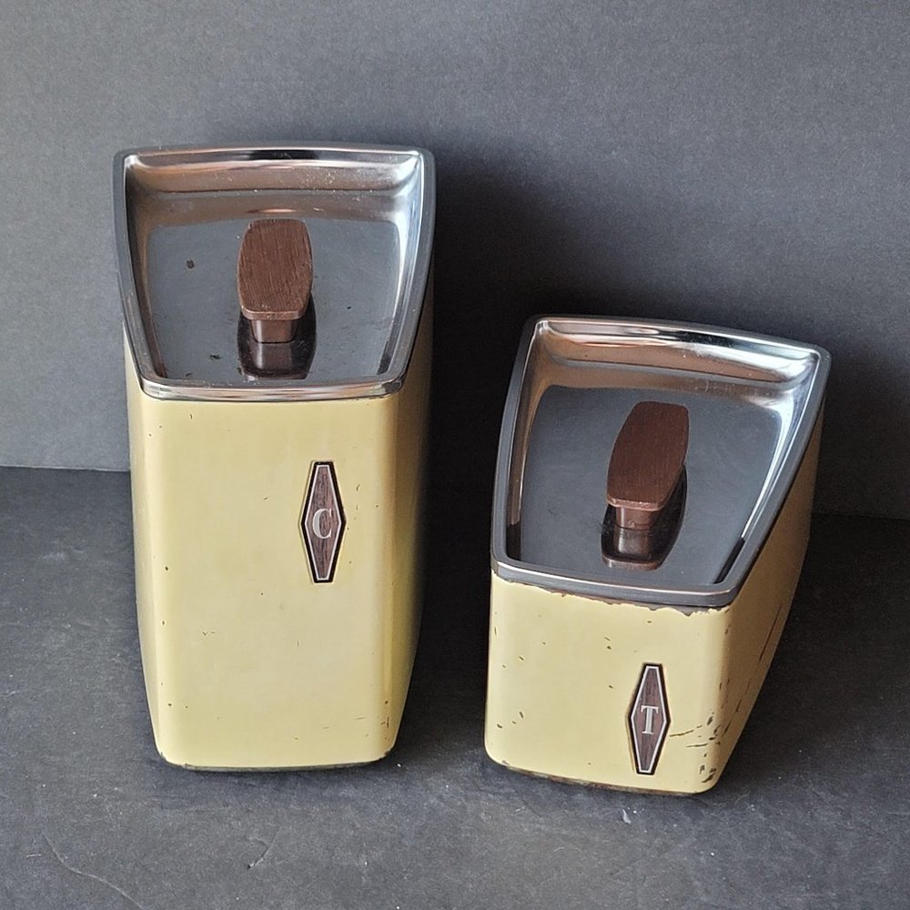 Vintage Lincoln BeautyWare Angle Yellow Gold Retro Canister Set Coffee Tea MCM M